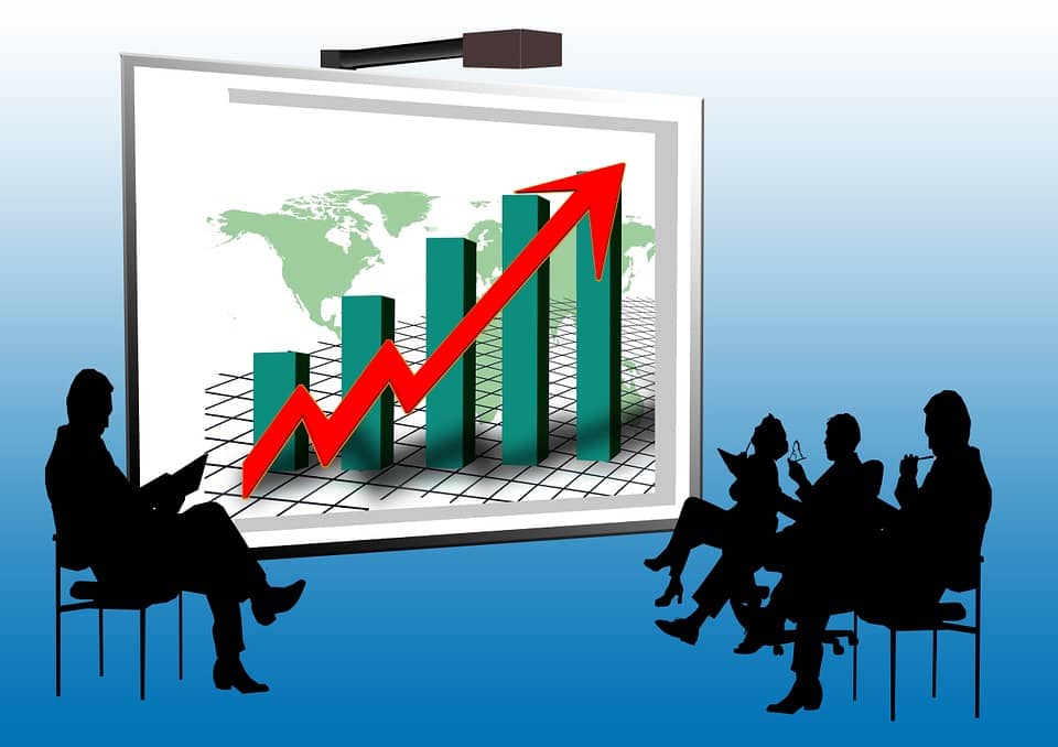 people looking at a bar grap illustration